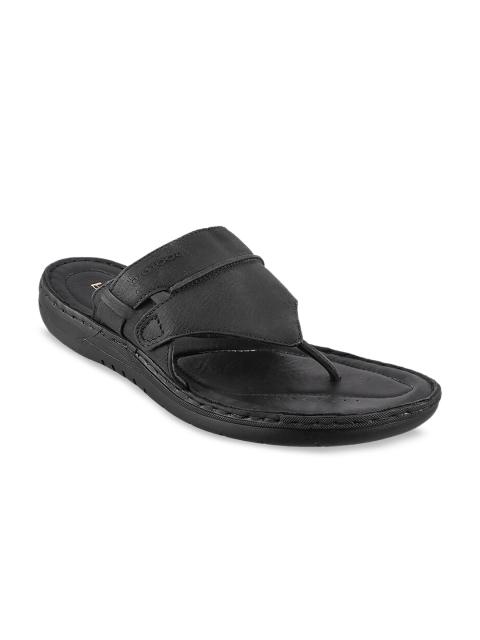 Metro Men Black Leather Comfort Sandals