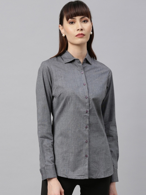 Park Avenue Woman Grey Regular Fit Solid Casual Shirt