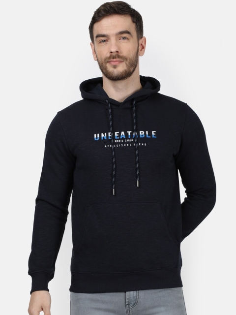 Monte Carlo Men Navy Blue Printed Hooded Sweatshirt