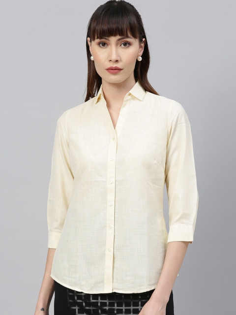 Park Avenue Woman Yellow Regular Fit Solid Formal Shirt