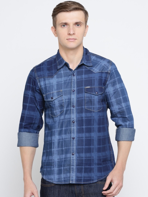Pepe Jeans Men Blue Regular Fit Checked Casual Shirt