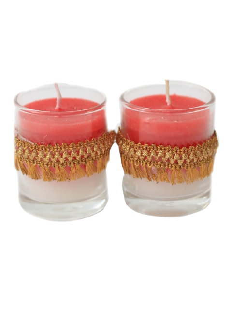 Soulflower Set of 2 Red Solid Rose Glass Votive Sustainable Candles