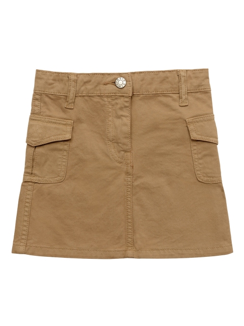 Kid Studio Girls Khaki-Coloured Solid A-Line Skirt