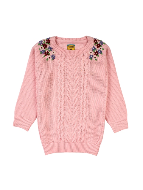 Lil Lollipop Girls Pink Self Design Pullover Sweater