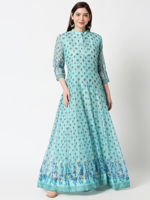 ZRI Women Blue Printed Ethnic Maxi Dress