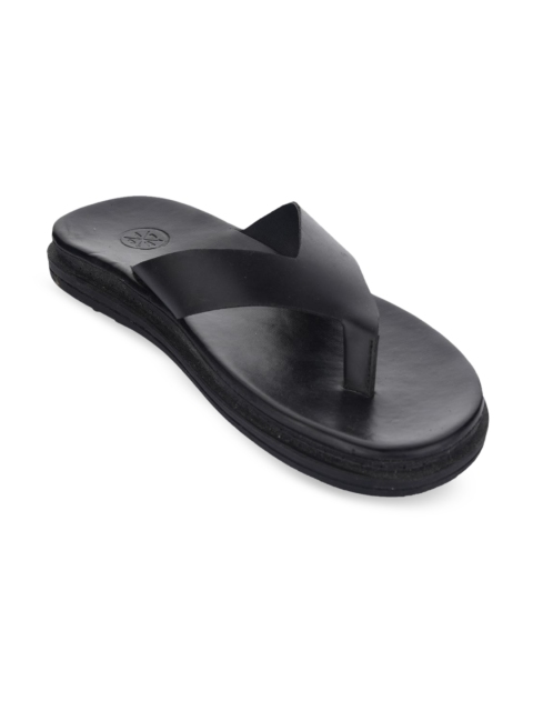 SKO Men Black Solid Leather Comfort Sandals