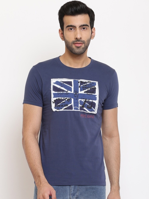 Pepe Jeans Men Blue Printed Round Neck T-shirt