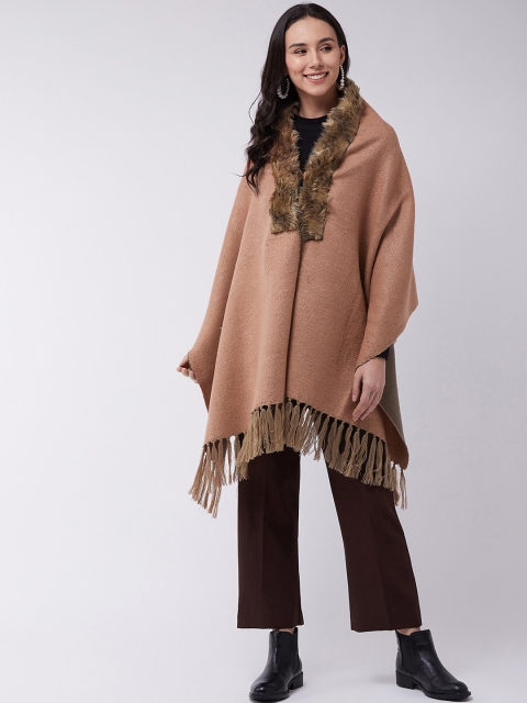 InWeave Women Brown Solid Poncho Sweater