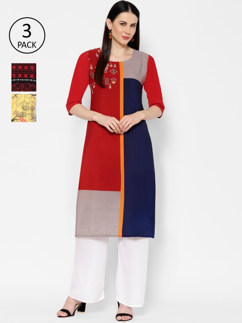 7Threads Women Pack of 3 Printed Straight Kurta, Multi