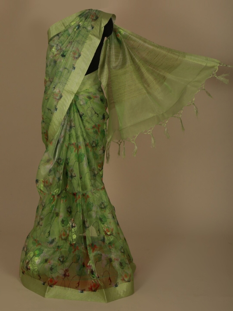 Pothys Green Printed Cotton Blend Saree