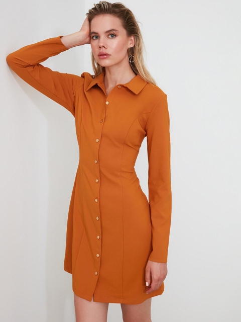 TRENDYOL COLLECTION Women Brown Solid Shirt Dress
