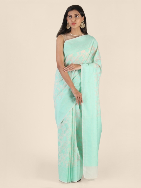 Shruti and Mangaaysh Green Silk Blend Woven Design Banarasi Saree