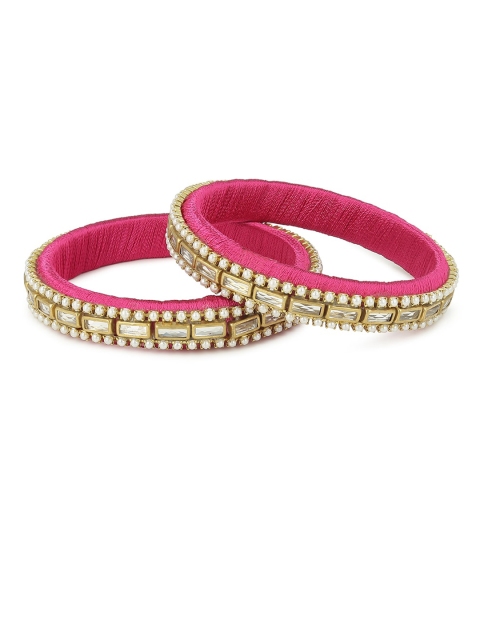 AKSHARA Women Set Of 2 Pink Silk Thread Kundan Studded Handcrafted Bangles