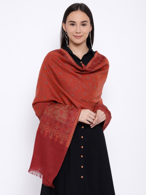 Pashmoda Women Red Woven Design Woolen Kaani Shawl