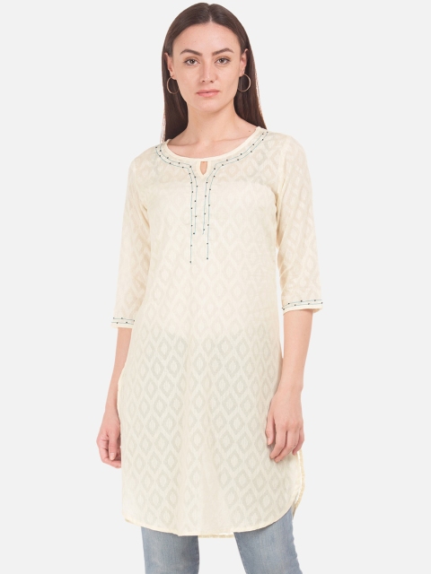 Karigari Women Cream-Coloured Woven Design Straight Kurta