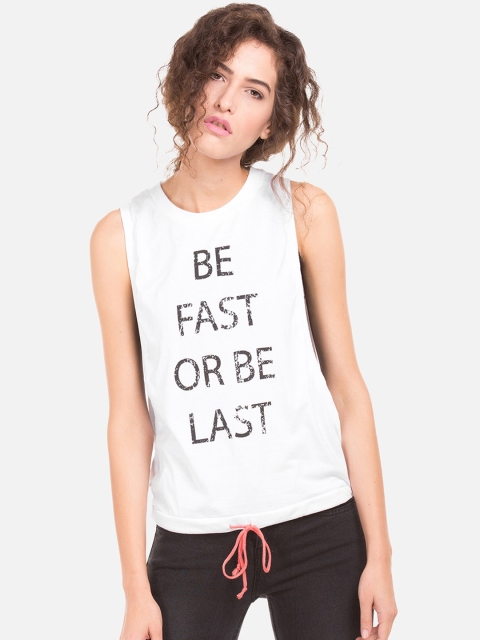 Sugr Women White Printed Round Neck T-shirt