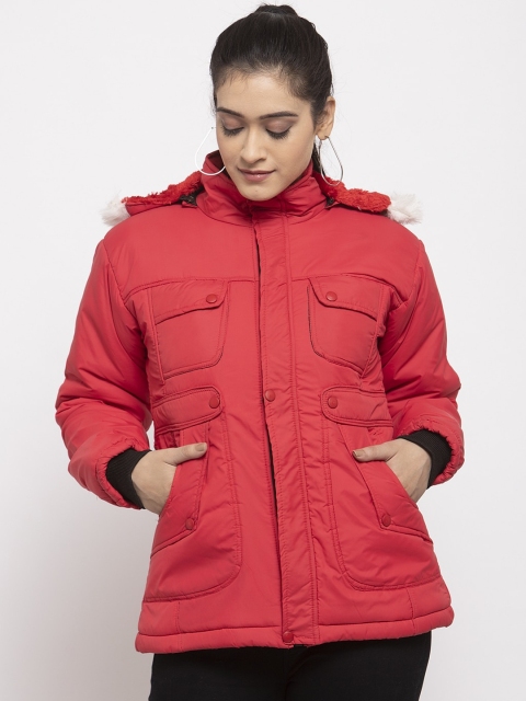 KLOTTHE Women Red Solid Windcheater Padded Jacket