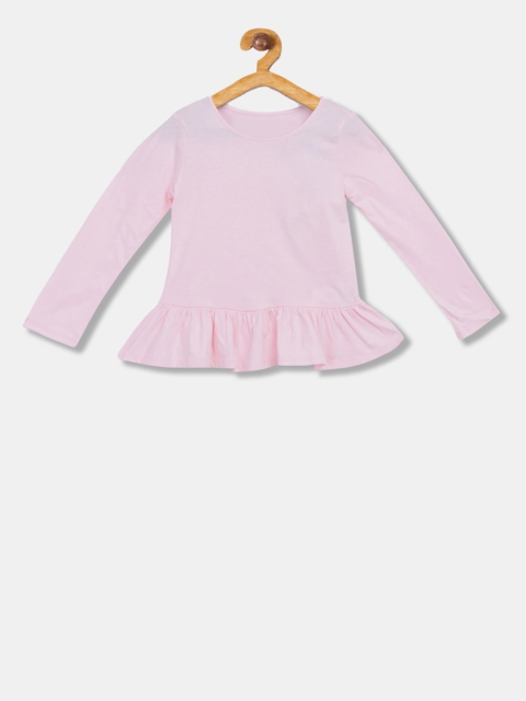 The Childrens Place Girls Pink Solid Peplum Top