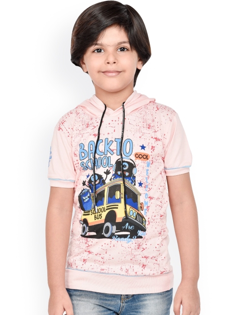 ORANGE PUMPKKIN Boys Pink & Blue Printed Hood T-shirt