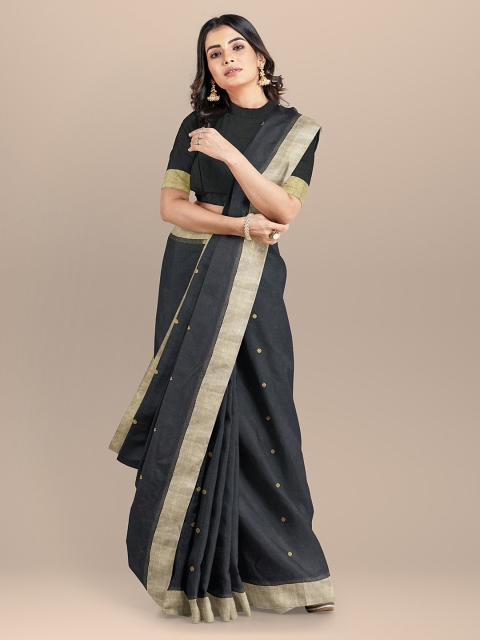 BharatSthali Black Woven Design Pure Silk Chanderi Saree