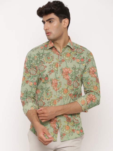 Tistabene Men Green & Pink Regular Fit Printed Casual Shirt