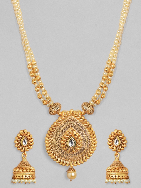 Rubans 4K Gold-Plated Handcrafted Kundan Beads-Studded Filigree Necklace Set