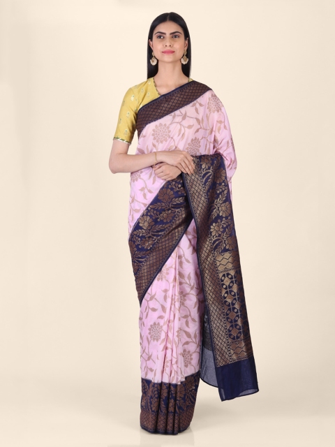 Shruti and Mangaaysh Pink & Gold-Toned Silk Blend Woven Design Banarasi Saree
