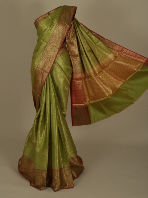 Pothys Green & Gold-Toned Jute Silk Woven Design Saree