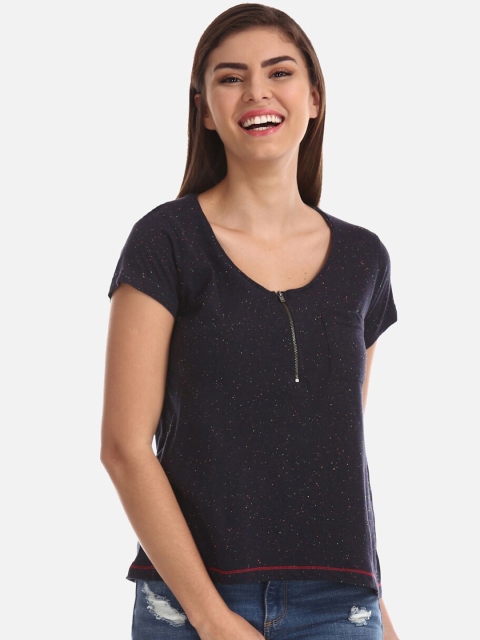 Cherokee Women Navy Blue Solid Top