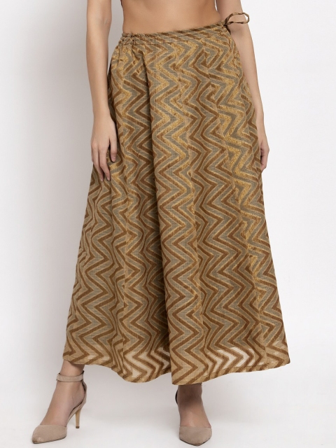 Ayaany Women Gold-Coloured Embellished Flared Maxi Skirt