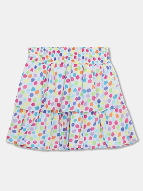 The Childrens Place Girls White Printed Tiered Knee-Length Skirt