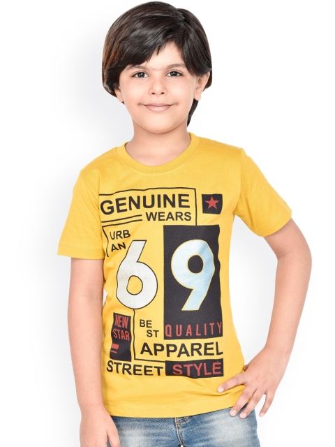 ORANGE PUMPKKIN Boys Mustard Yellow Printed Round Neck T-shirt