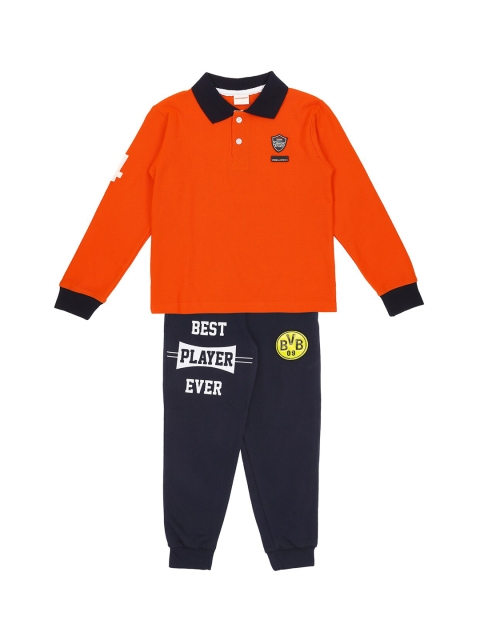 RAINE AND JAINE Boys Orange & Navy Blue Printed T-shirt with Trousers