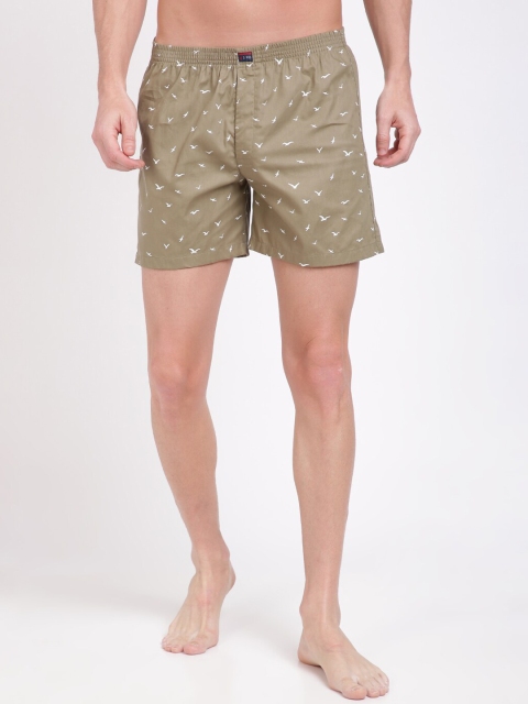 IVOC Men Brown & White Printed Pure Cotton Boxers