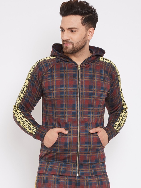 FUGAZEE Men Multicoloured Checked Hooded Sweatshirt, Multi
