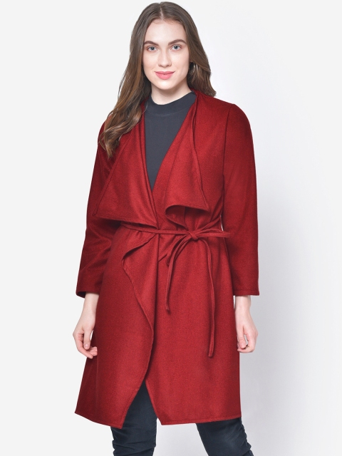 Martini Women Red Solid Woolen Wrap Coat