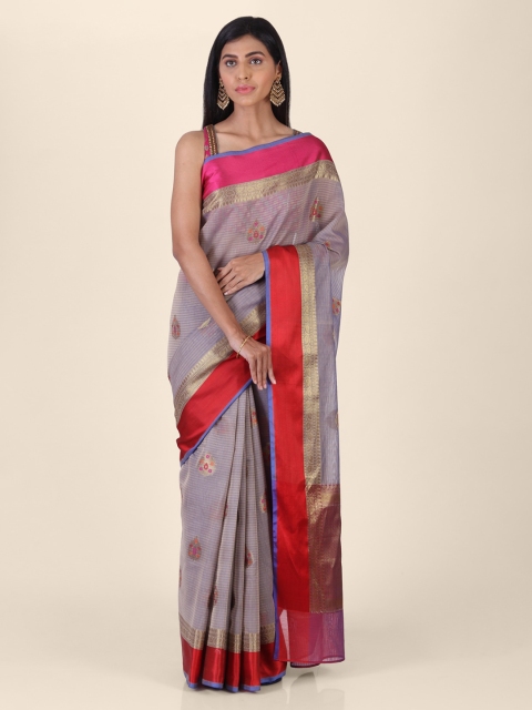 Shruti and Mangaaysh Grey Silk Blend Woven Design Banarasi Saree