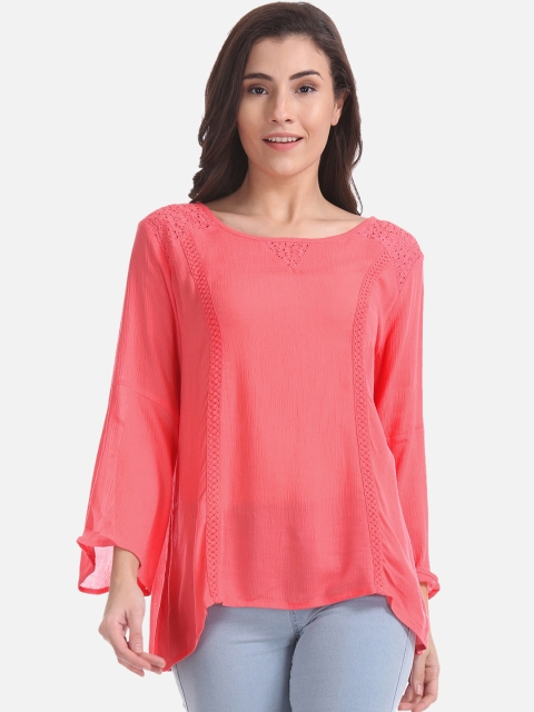 Cherokee Women Coral Pink Self Design Top