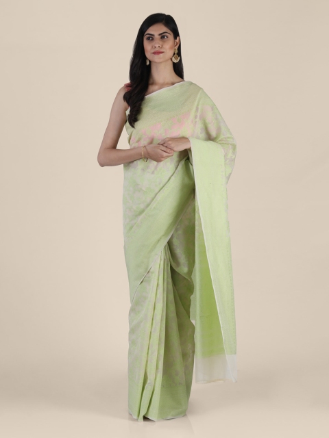 Shruti and Mangaaysh Green Silk Blend Printed Banarasi Saree