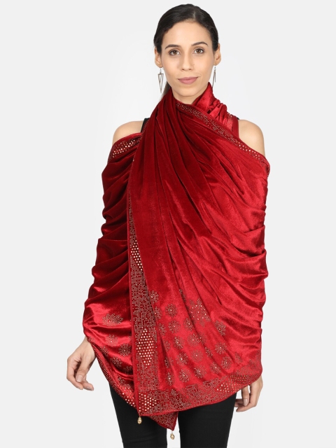 Monte Carlo Women Red & Gold-Colored Embellished Shawl