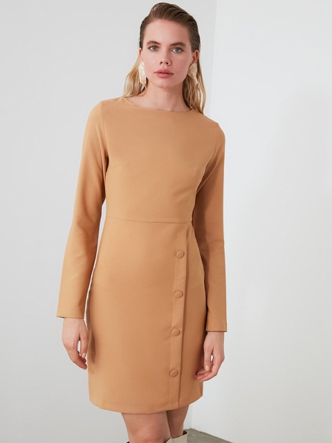 TRENDYOL COLLECTION Women Beige Solid Sheath Dress