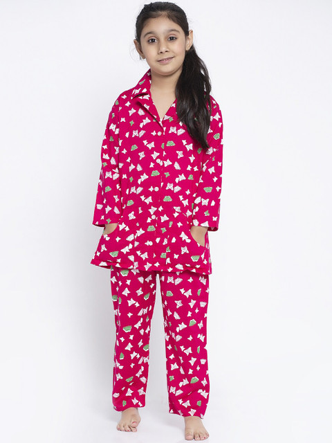 Baani Creations Girls Magenta & White Printed Night Suit 
Baani Creations Girls Magenta & White Printed Night Suit