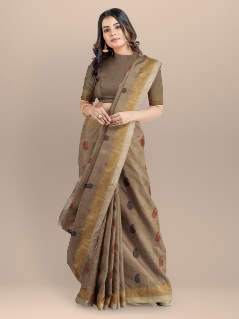 BharatSthali Brown Woven Design Pure Cotton Kovai Saree
