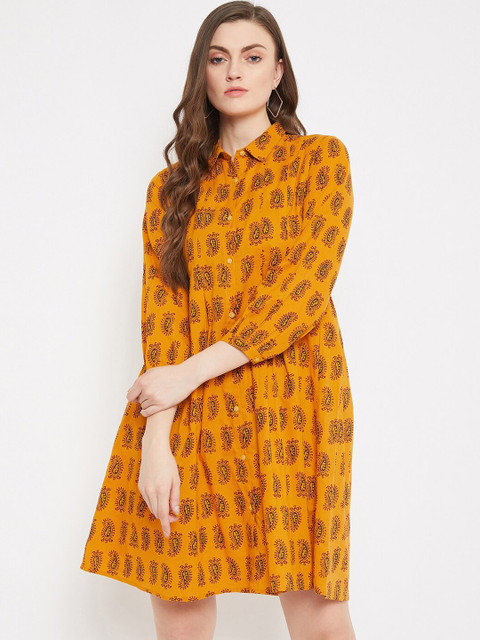 Nun Women Mustard Yellow Printed A-Line Dress
Nun Women Mustard Yellow Printed A-Line Dress
