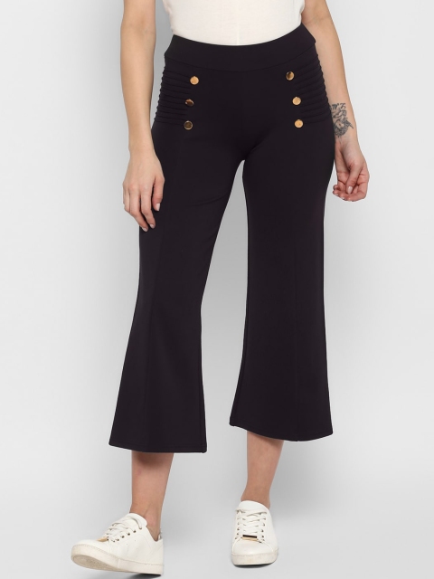 FOSH Women Black Regular Fit Solid Culottes