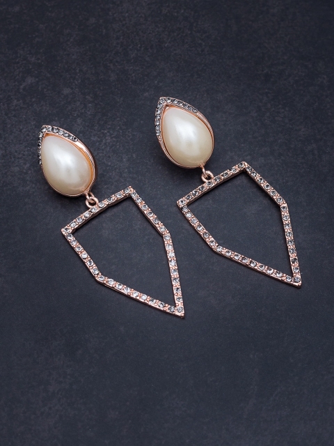 Golden Peacock Rose Gold & White Handcrafted Contemporary Drop Earrings