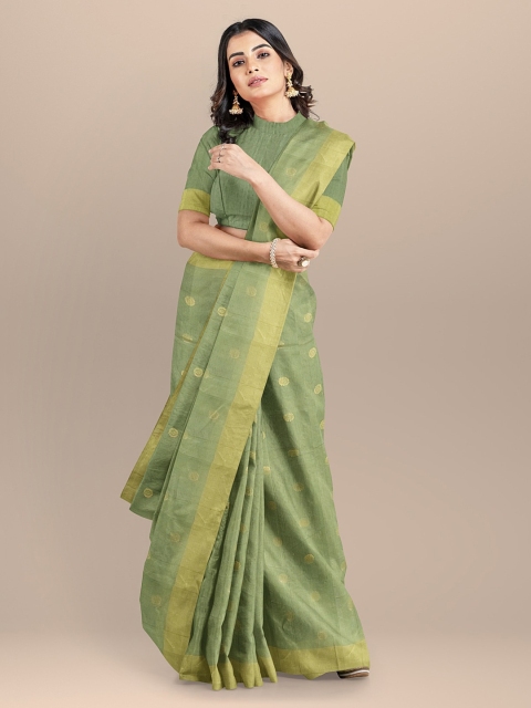 BharatSthali Green Woven Design Pure Silk Chanderi Saree