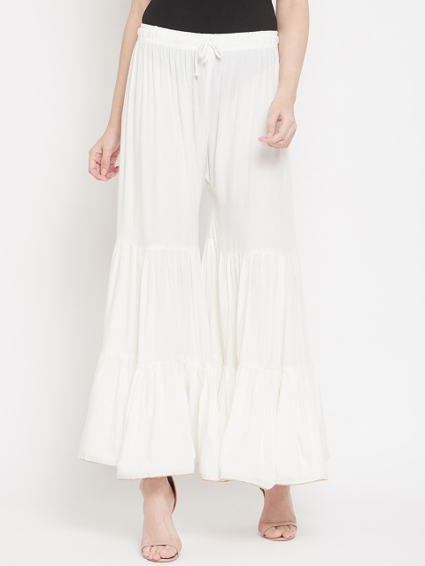 Castle Women Off White Solid Flared Palazzos