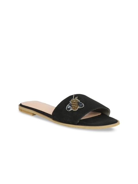 Inc 5 Women Black Embellished Open Toe Flats