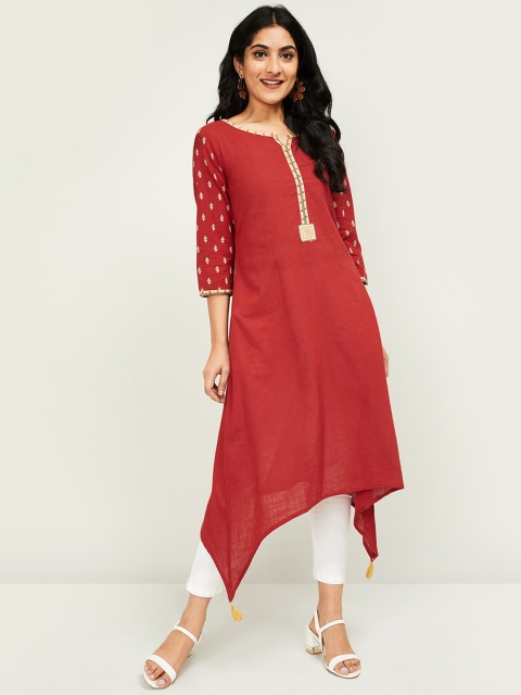 Melange by Lifestyle Women Maroon Embroidered A-Line Kurta